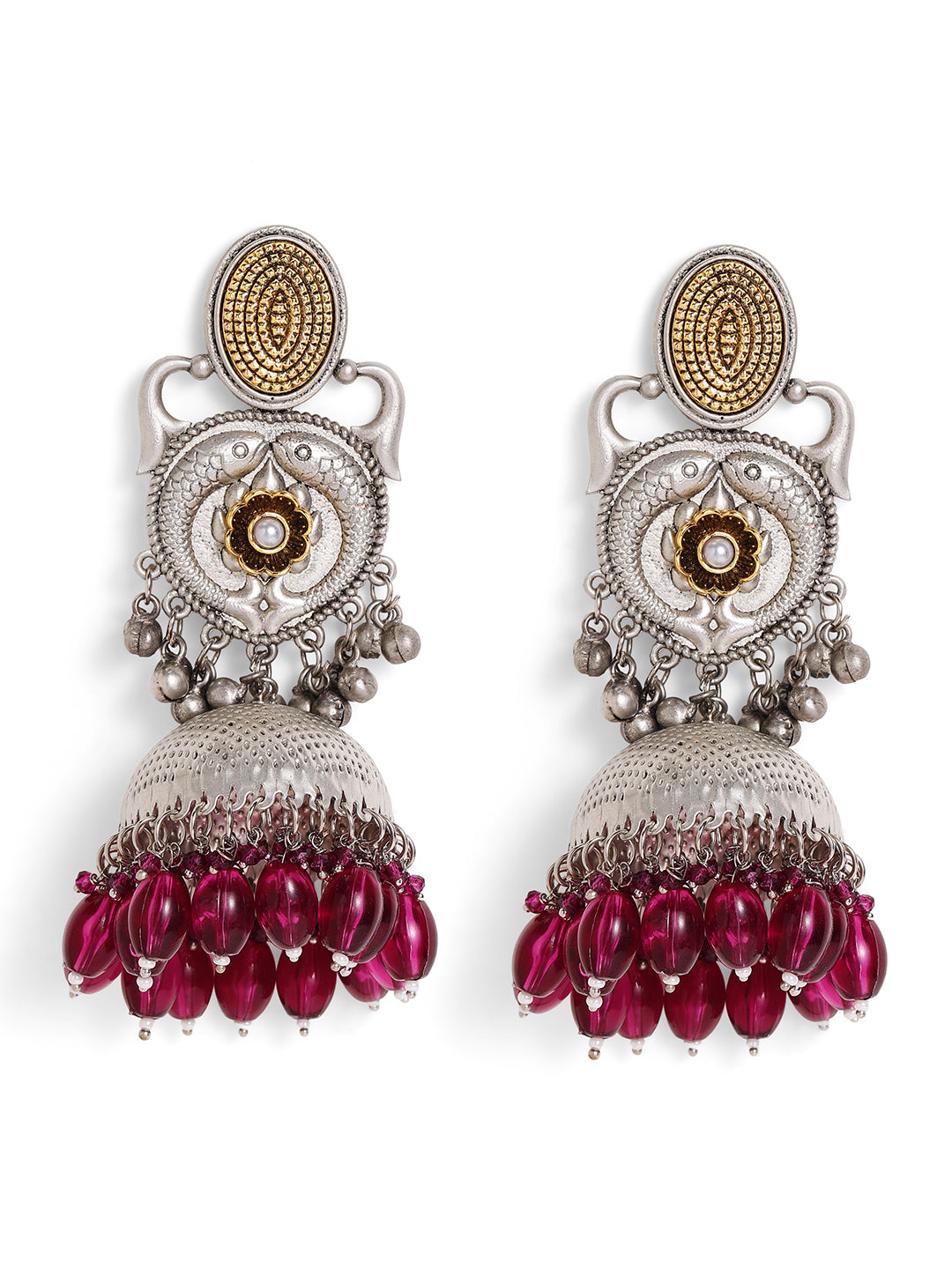 Priyaasi Silver Plated Oxidized Drop Earrings