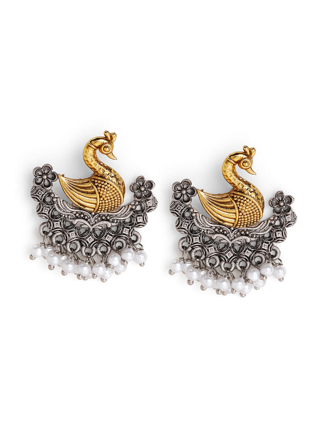 Priyaasi Silver Plated Oxidized Stud Earrings