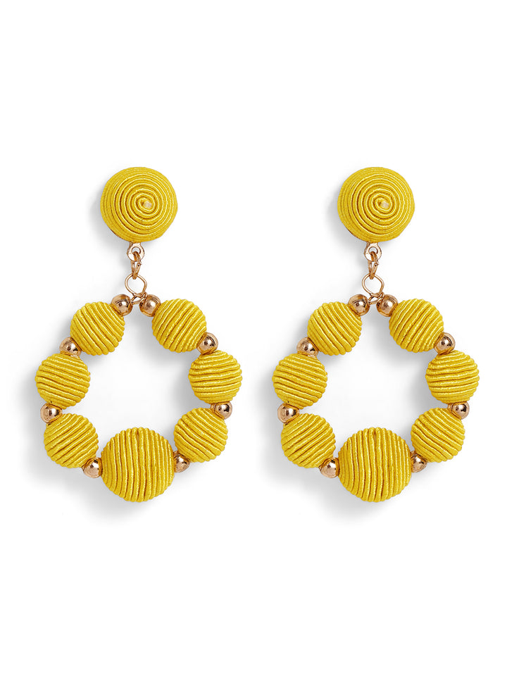 Priyaasi Gold Plated Yellow Beaded Drop Earrings
