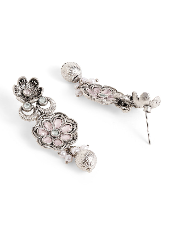 Priyaasi Silver Plated Oxidized Drop Earrings