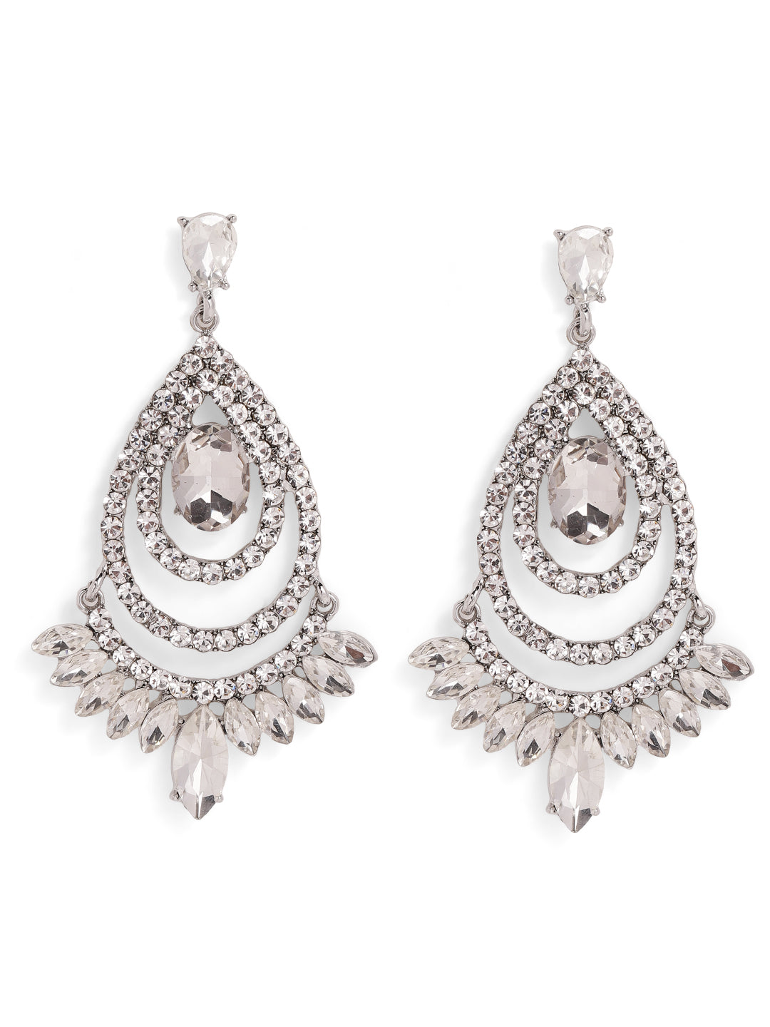 Priyaasi Silver Plated Crystal Drop Earrings