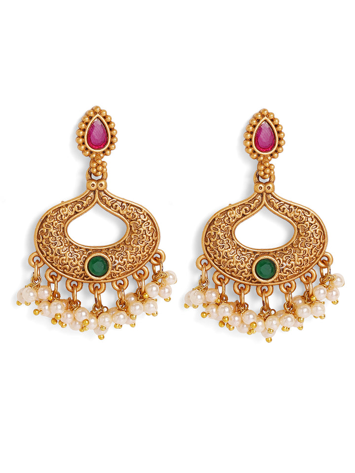 Priyaasi Gold Plated Temple Chandbali Earrings