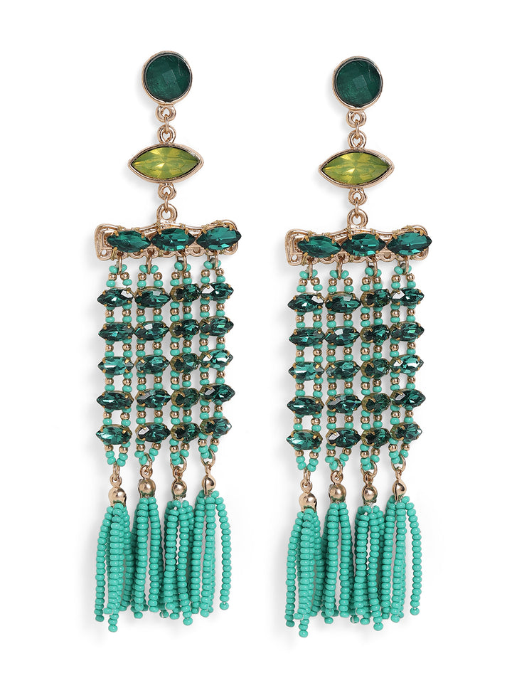Priyaasi Gold Plated Green Beaded Dangle Earrings