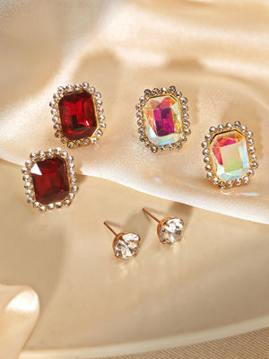 Priyaasi Silver Plated Red Crystal Stud Earrings