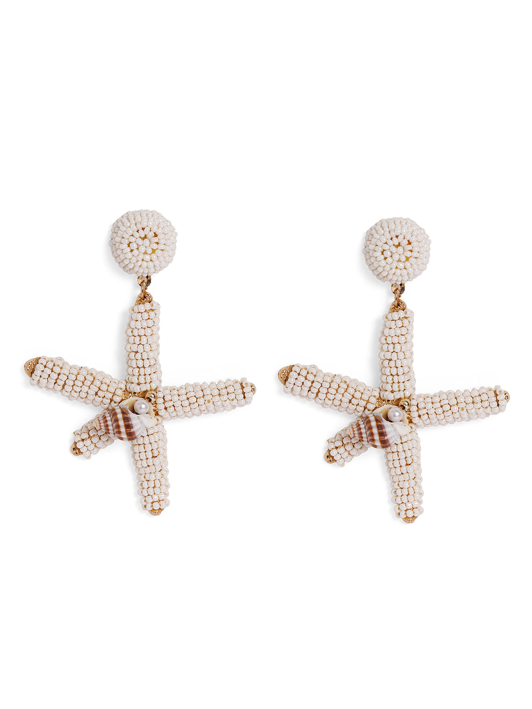 Priyaasi Gold Plated White Beaded Drop Earrings