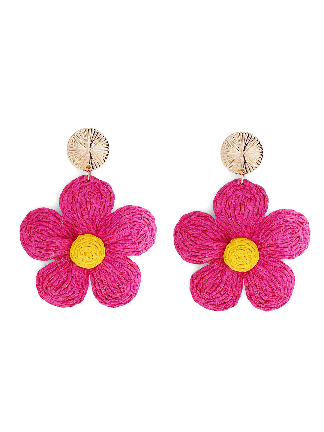 Priyaasi Gold Plated Pink Floral Drop Earrings