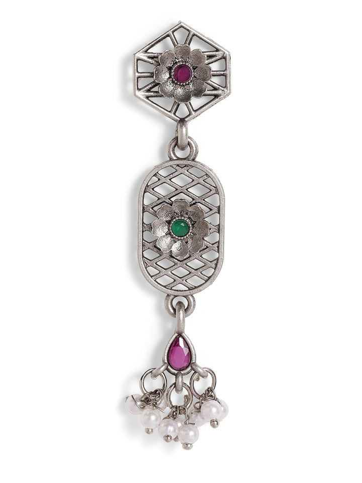 Priyaasi Silver Plated Oxidized Drop Earrings