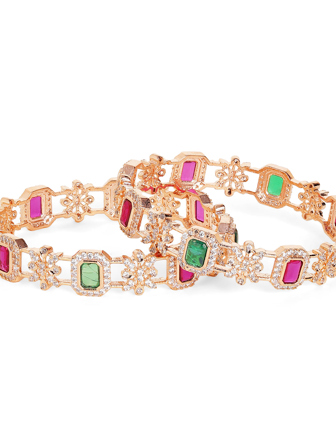 Priyaasi Gold Plated Multi-Color American Diamond Ruby/Emarld Bangles