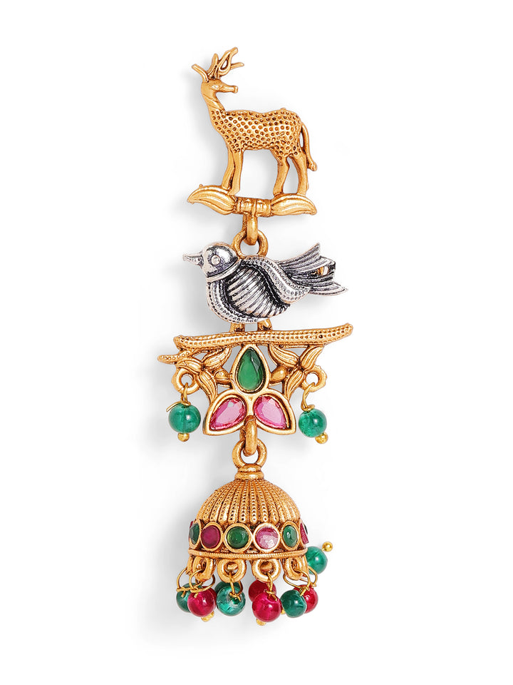 Priyaasi Gold Plated Sparrow Flora-Fauna Jhumka Earrings