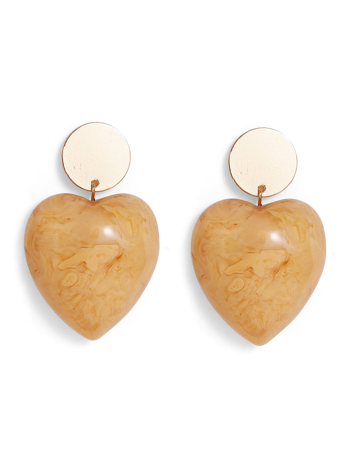 Priyaasi Gold Plated Heart-Shaped Brown Brass-solid Drop Earrings