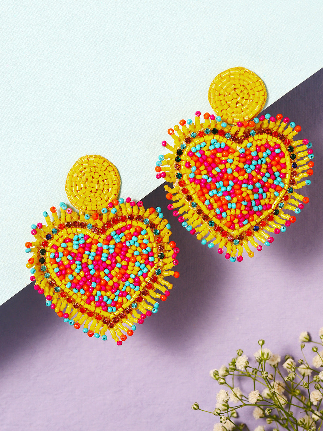 Priyaasi Yellow Beaded Drop Earrings