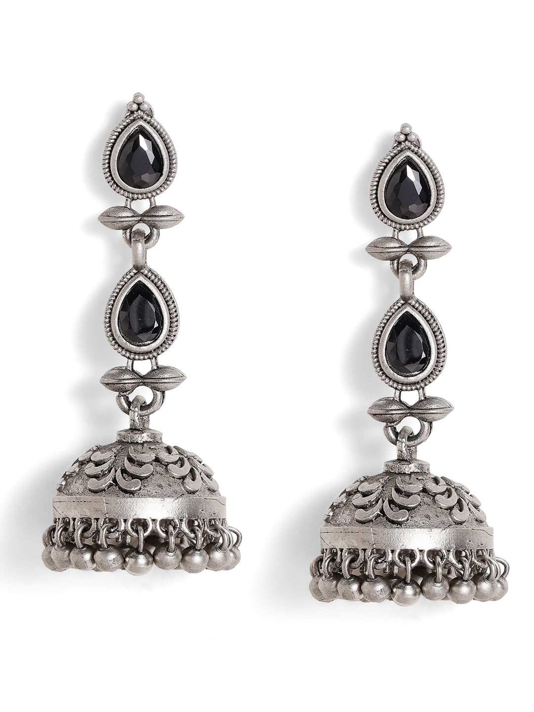 Priyaasi Silver Plated Oxidized Drop Earrings
