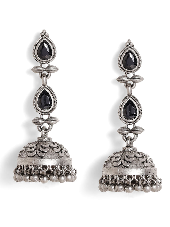 Priyaasi Silver Plated Oxidized Drop Earrings