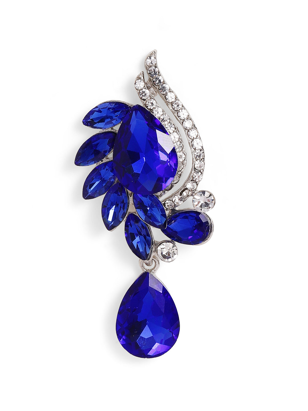 Priyaasi Silver Plated Blue Crystal Drop Earrings