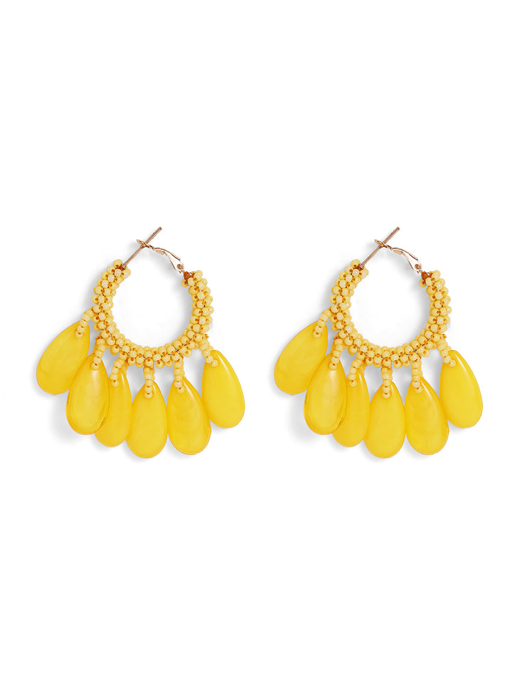 Priyaasi Gold Plated Yellow Beaded Hoops Earrings