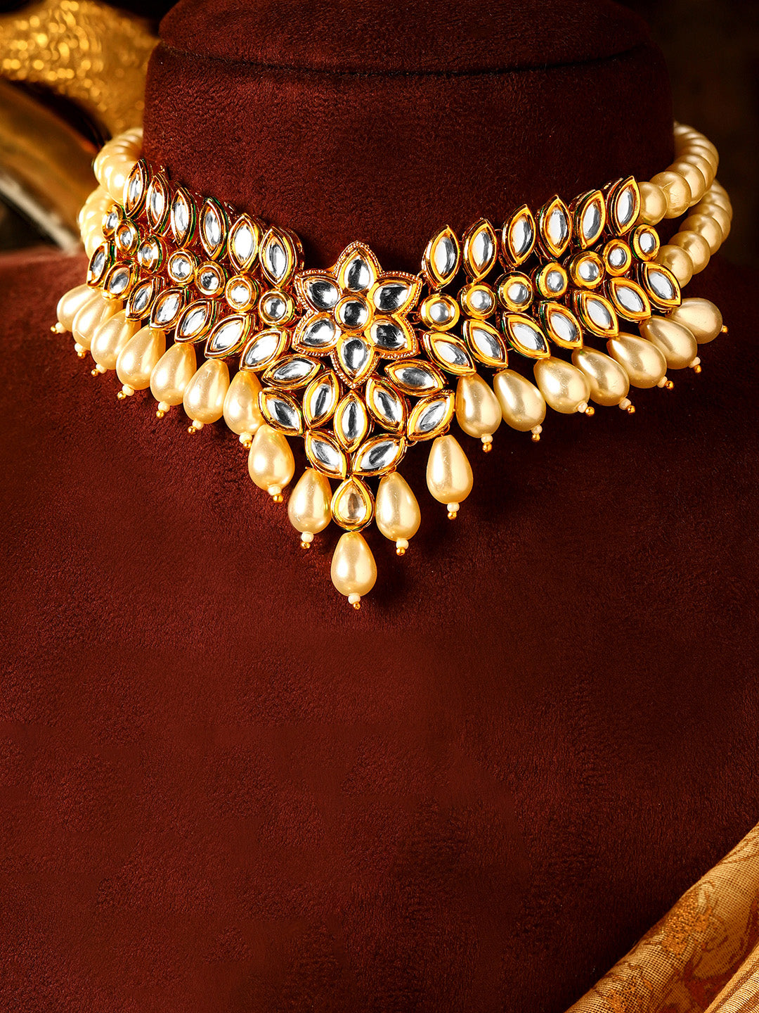 Priyaasi Gold Plated Kundan Drop Jewellery Set