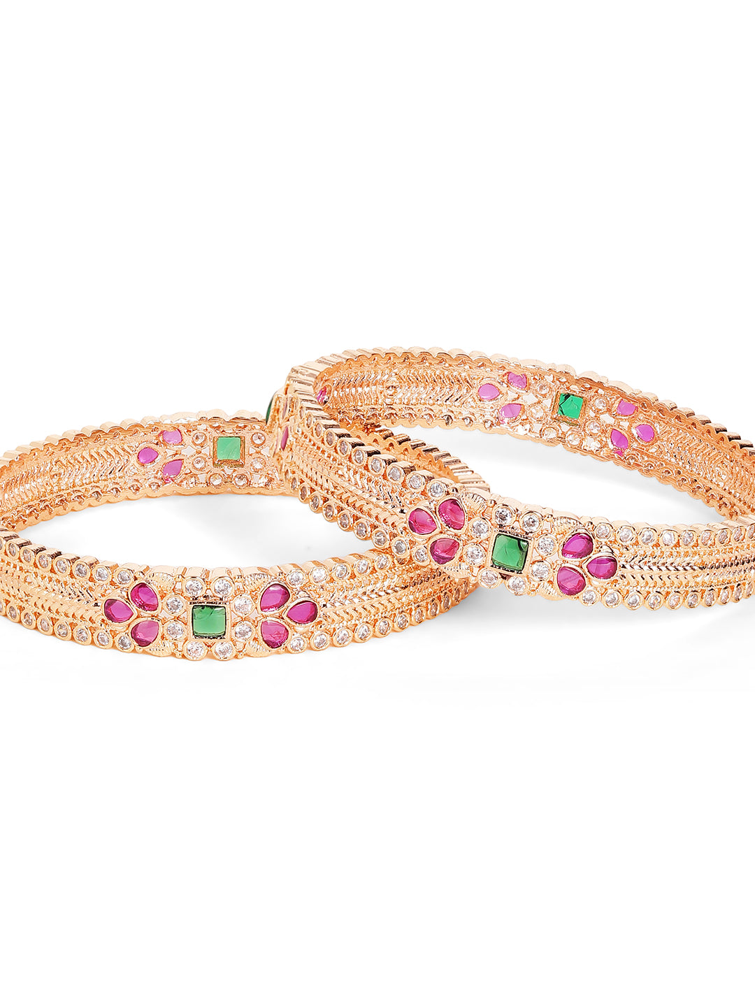 Priyaasi Gold Plated Multi-Color Emarld-Pink Bangles