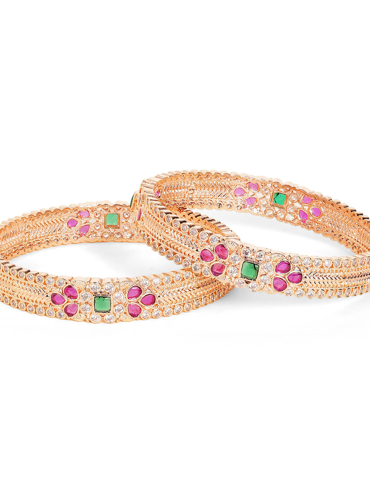 Priyaasi Gold Plated Multi-Color Emarld-Pink Bangles