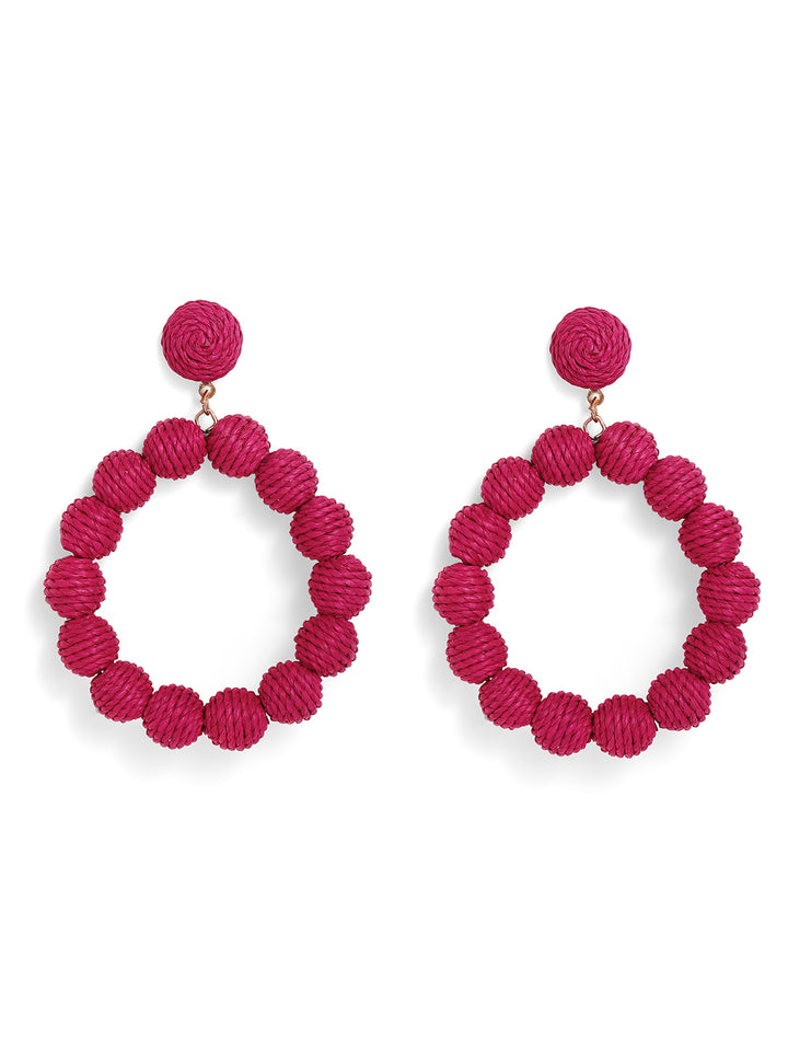 Priyaasi Gold Plated Maroon Beaded Drop Earrings