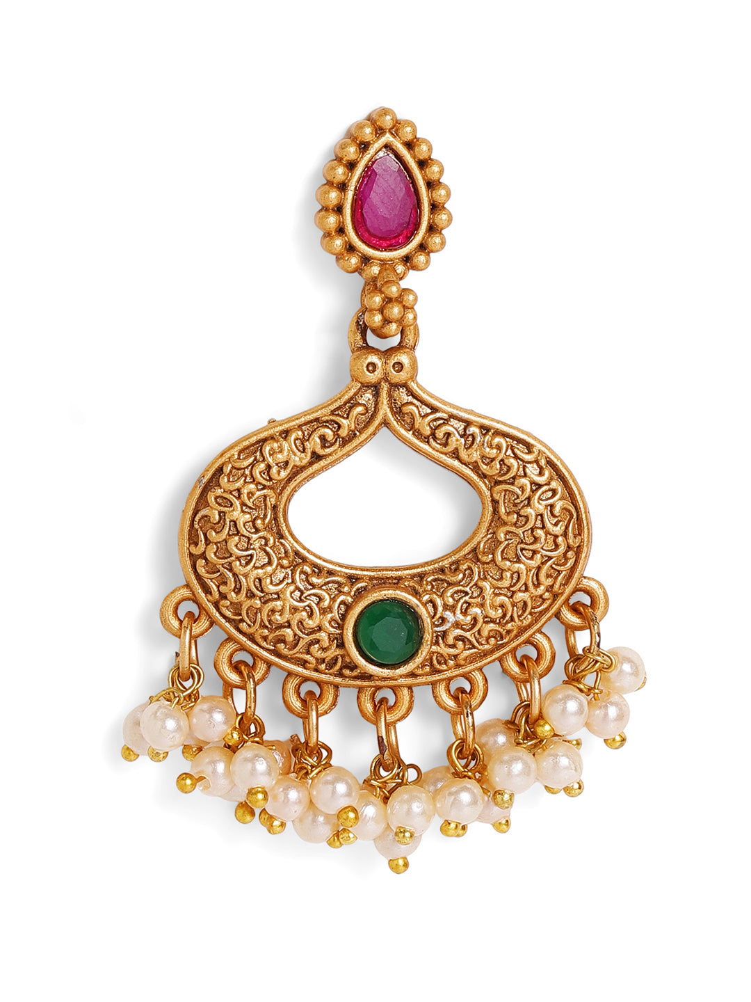 Priyaasi Gold Plated Temple Chandbali Earrings