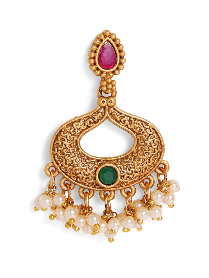 Priyaasi Gold Plated Temple Chandbali Earrings