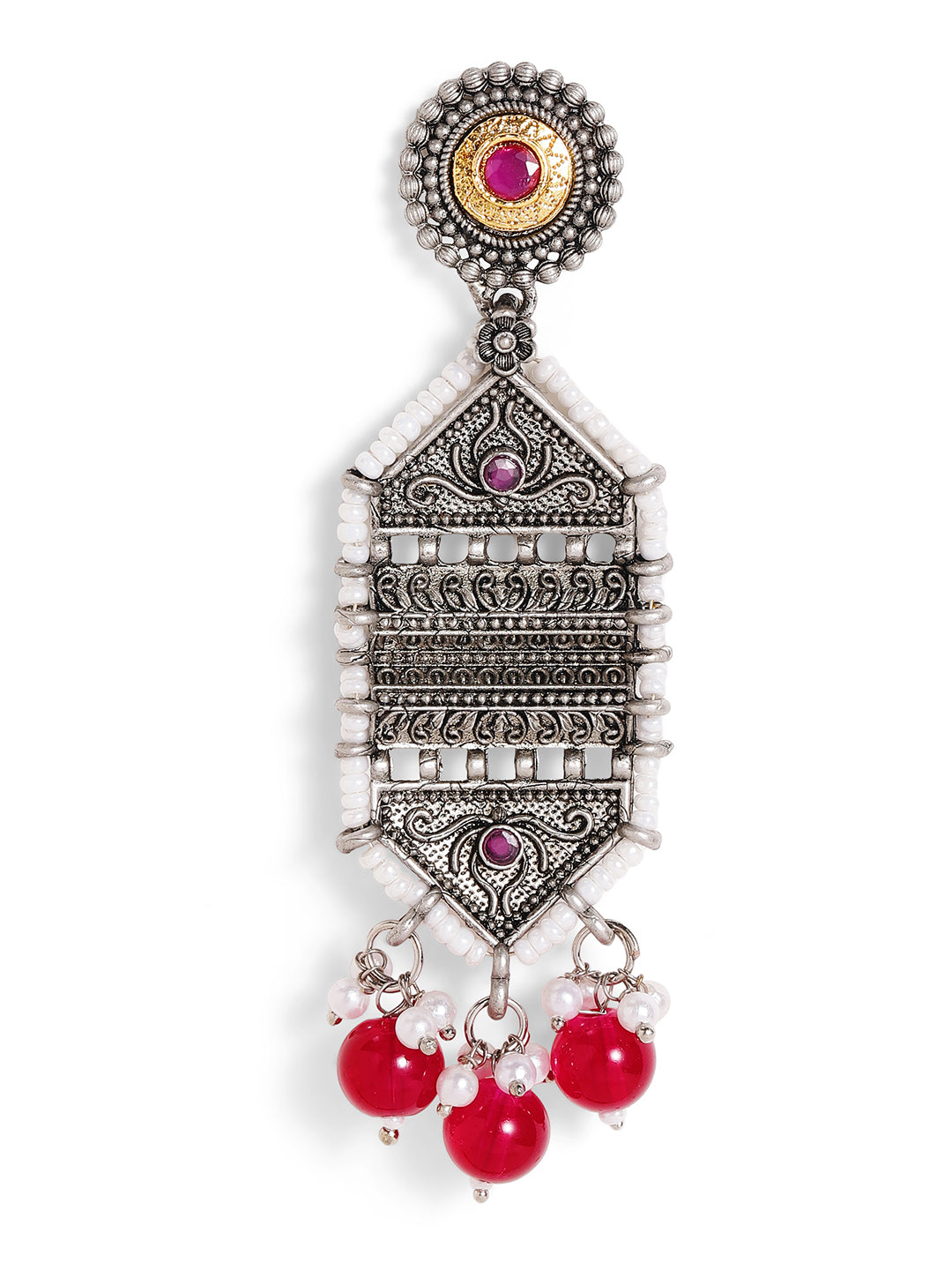 Priyaasi Silver Plated Oxidized Drop Earrings