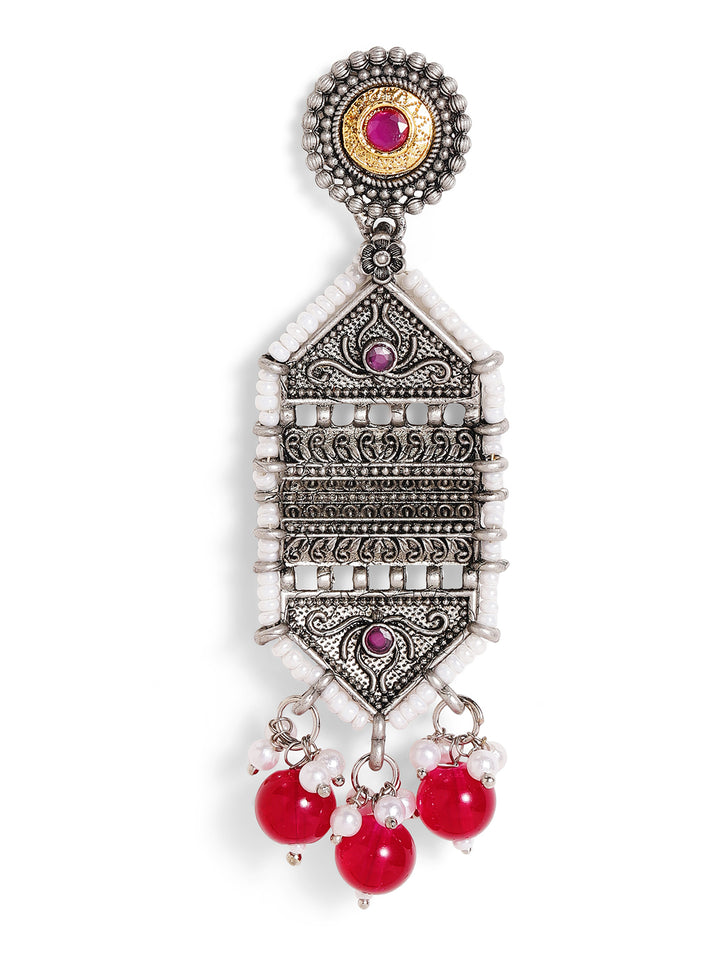 Priyaasi Silver Plated Oxidized Drop Earrings