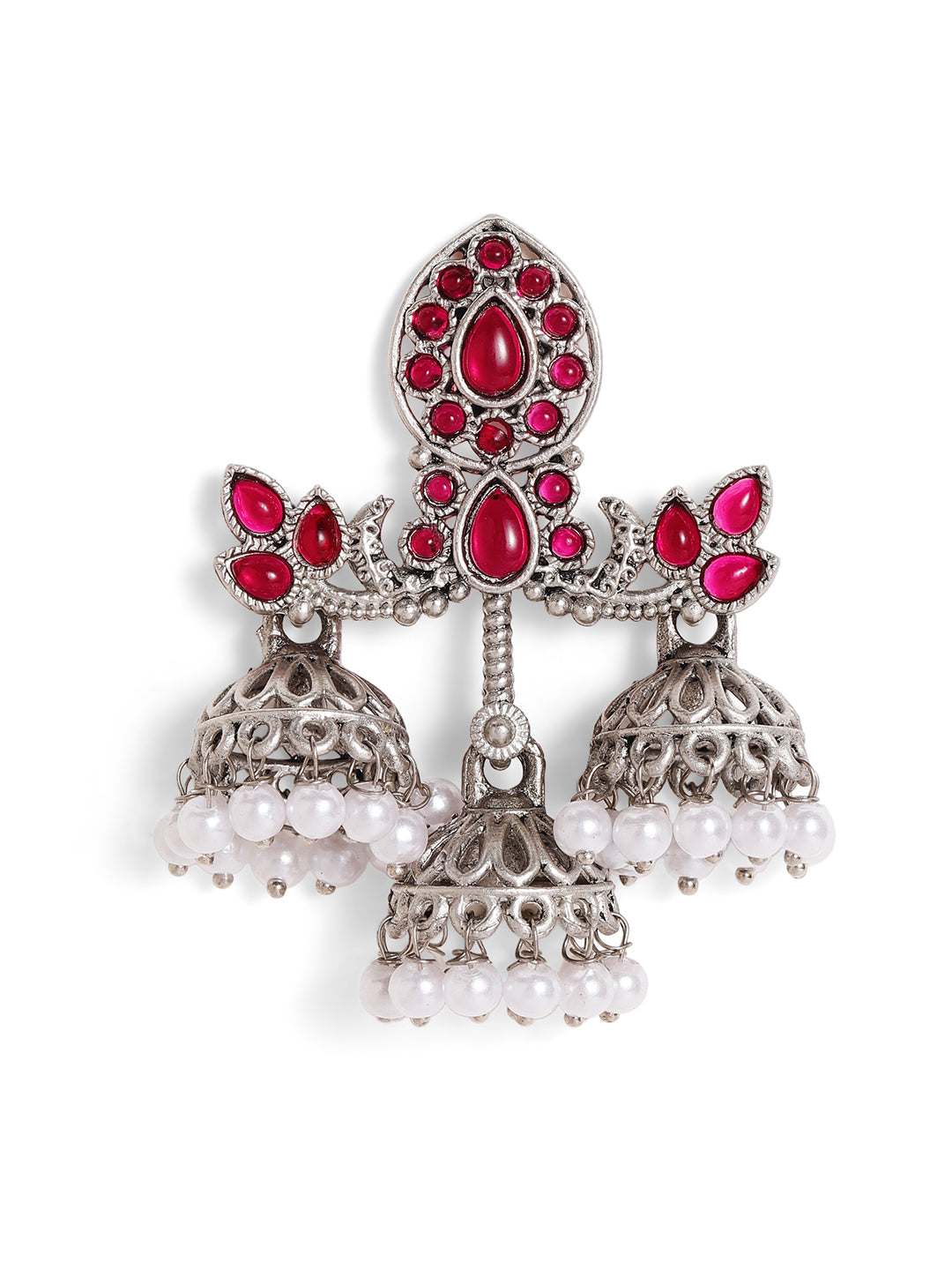 Priyaasi Silver Plated Red Oxidized Drop Earrings