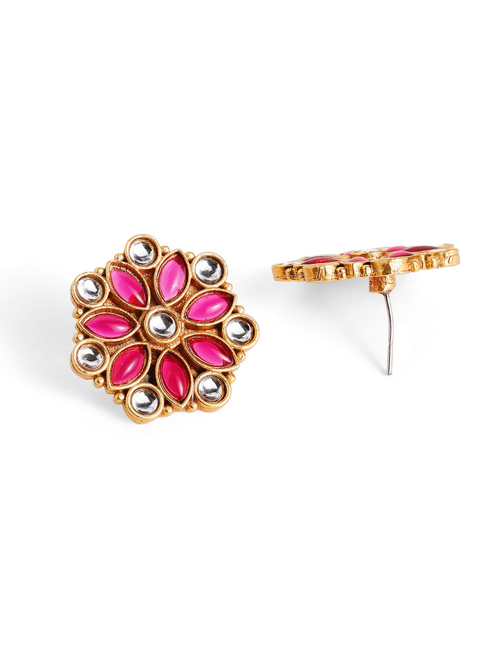 Priyaasi Gold Plated Pink Kundan Stud Earrings