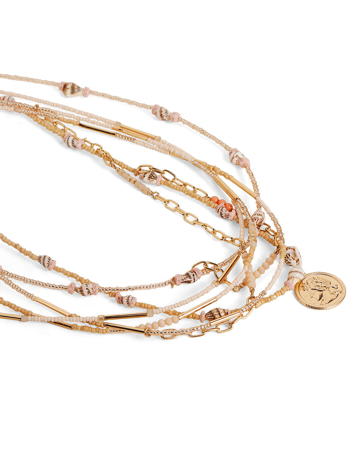 Priyaasi gold plated multi colored multi layer beaded necklace