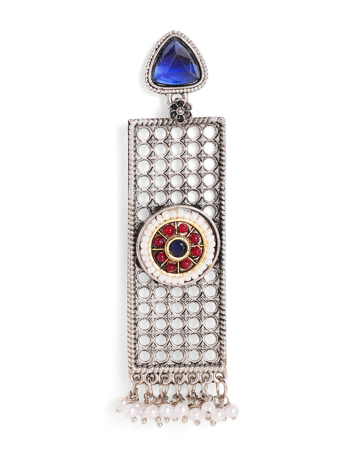 Priyaasi Silver Plated Oxidized Dangle Earrings