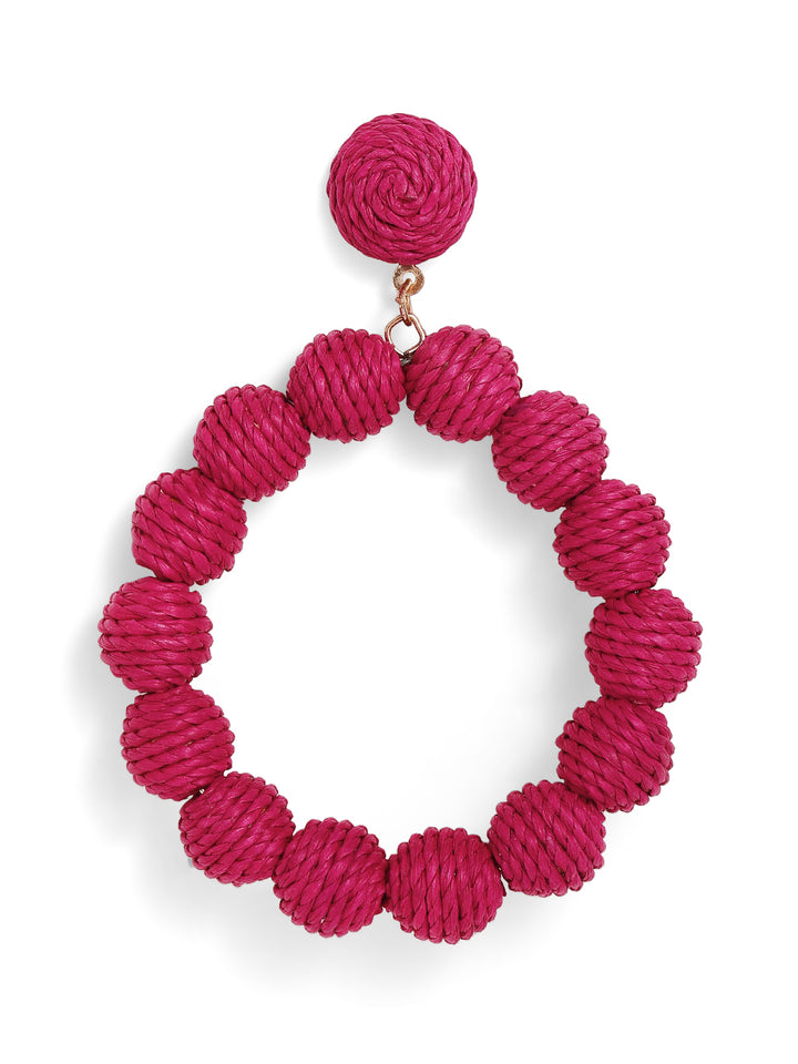 Priyaasi Gold Plated Maroon Beaded Drop Earrings