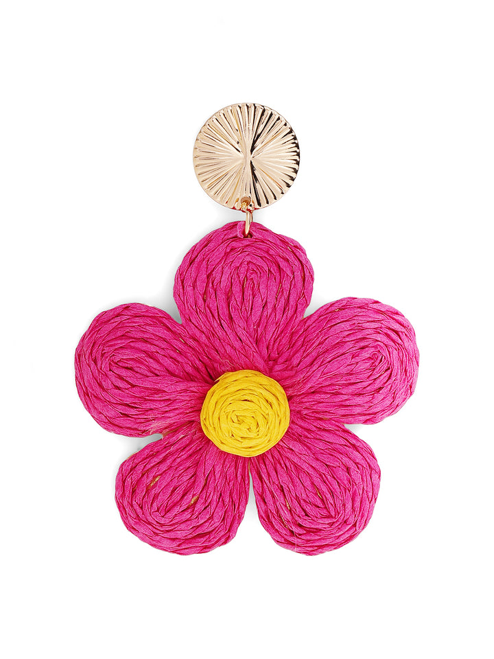 Priyaasi Gold Plated Pink Floral Drop Earrings