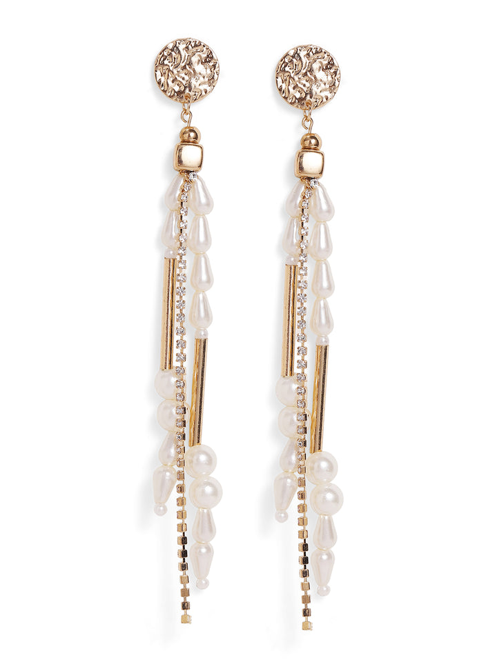 Priyaasi Gold Plated White Beaded Dangle Earrings