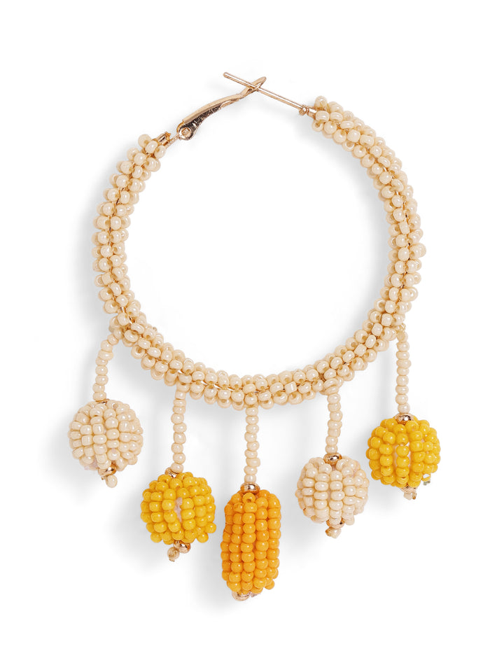 Priyaasi Gold Plated White Beaded Hoops Earrings
