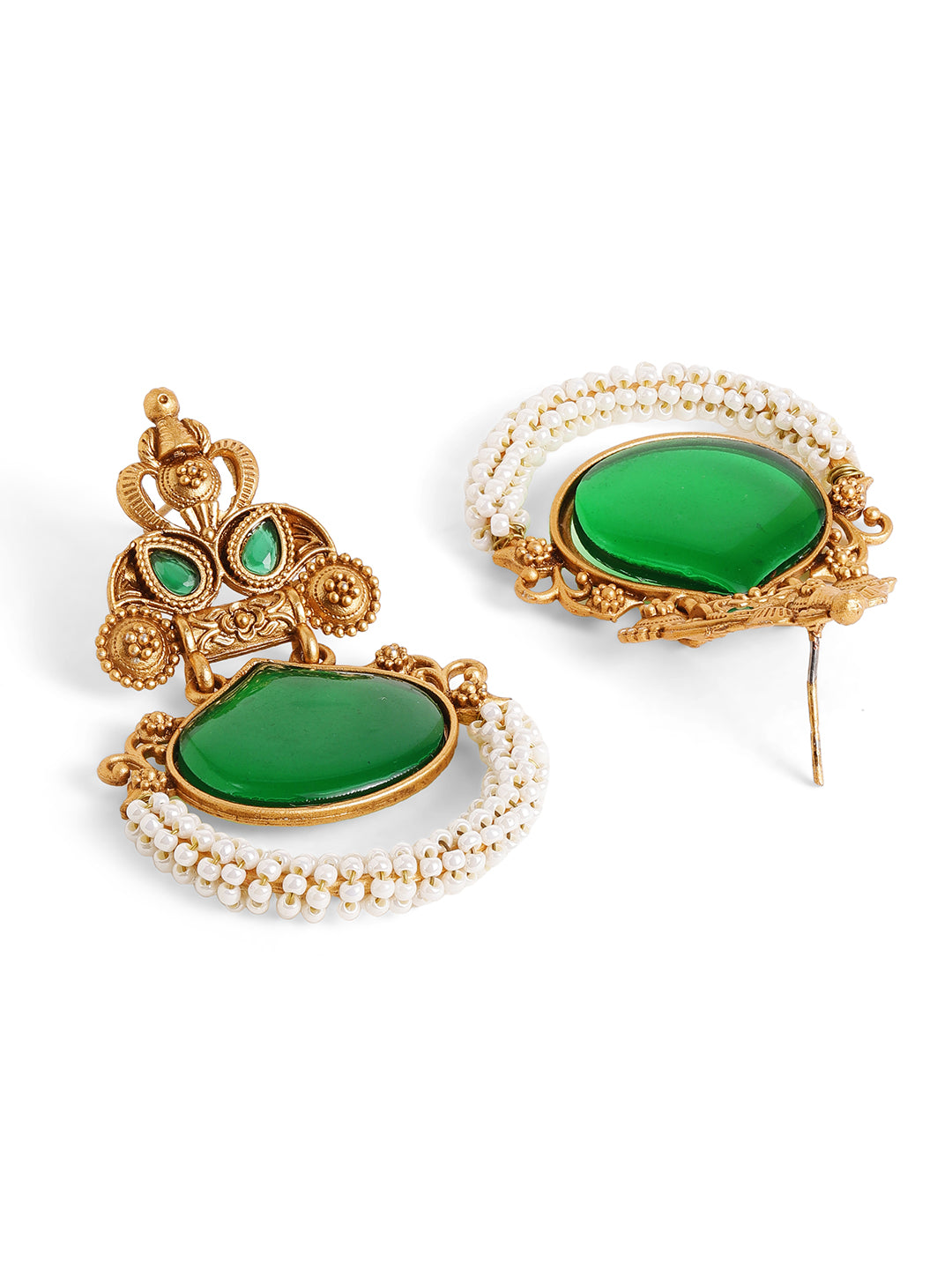 Priyaasi Gold Plated Green Temple Chandbali Earrings