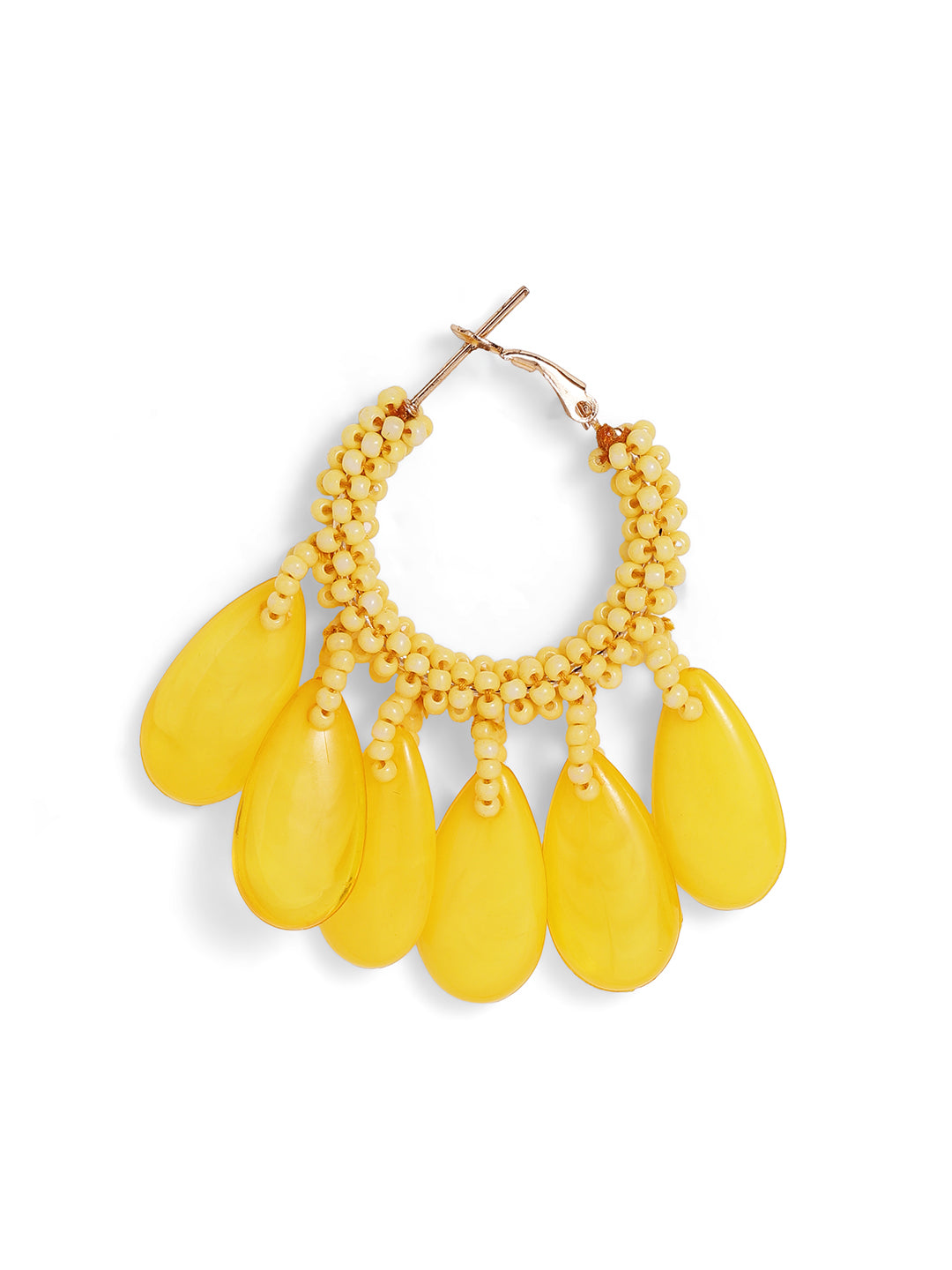 Priyaasi Gold Plated Yellow Beaded Hoops Earrings