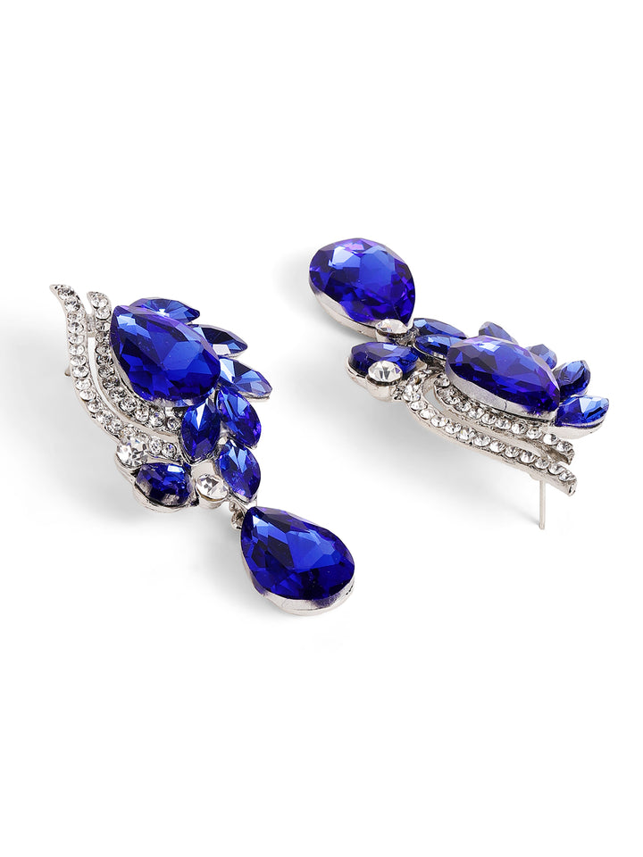 Priyaasi Silver Plated Blue Crystal Drop Earrings