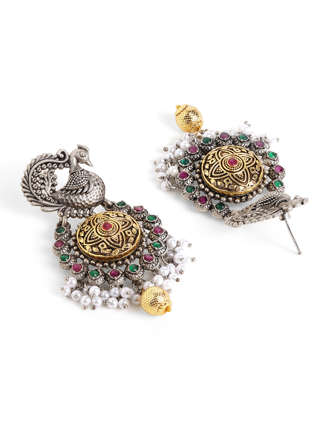 Priyaasi Silver Plated Oxidized Drop Earrings