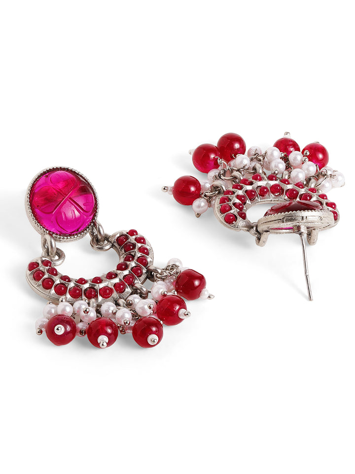 Priyaasi Gold Plated Red Kundan Chandbali Earrings