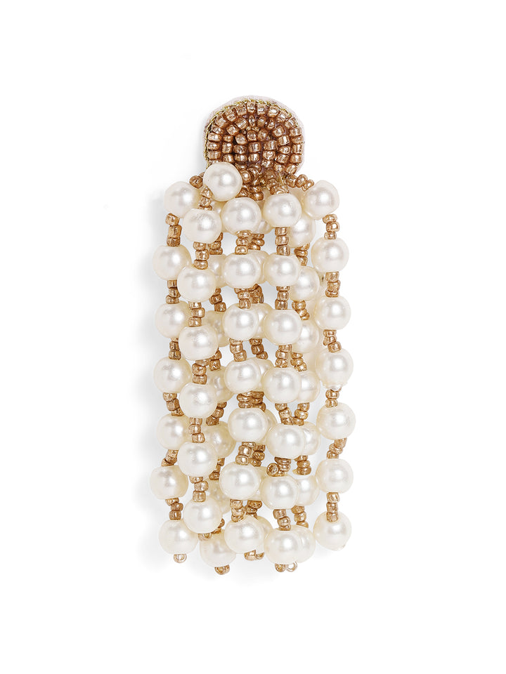 Priyaasi Gold Plated White Beaded Drop Earrings