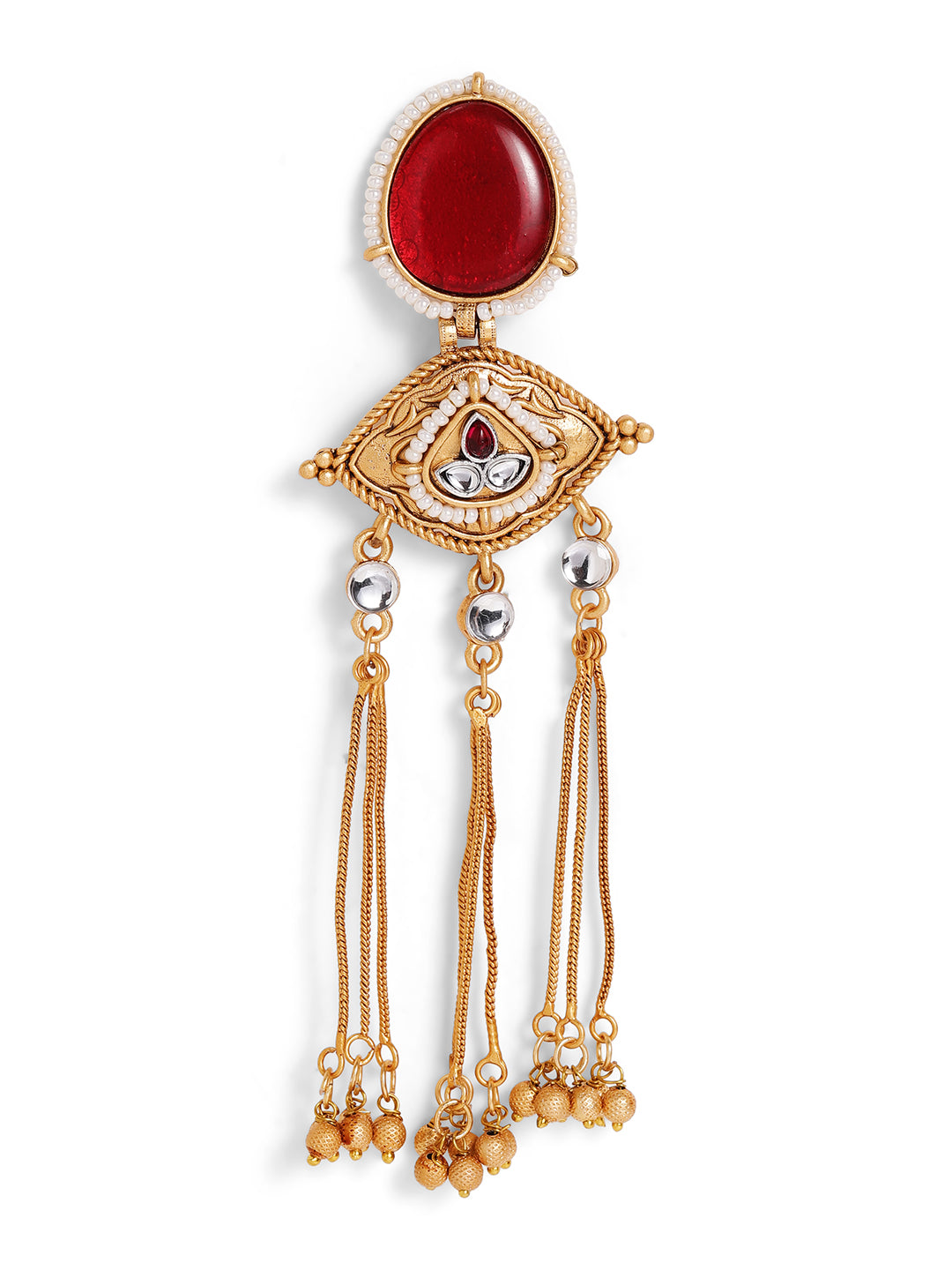 Priyaasi Gold Plated Red Kundan Dangle Earrings
