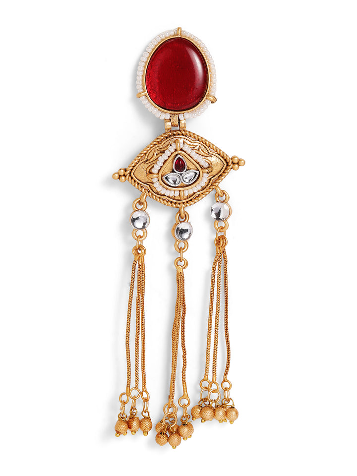 Priyaasi Gold Plated Red Kundan Dangle Earrings