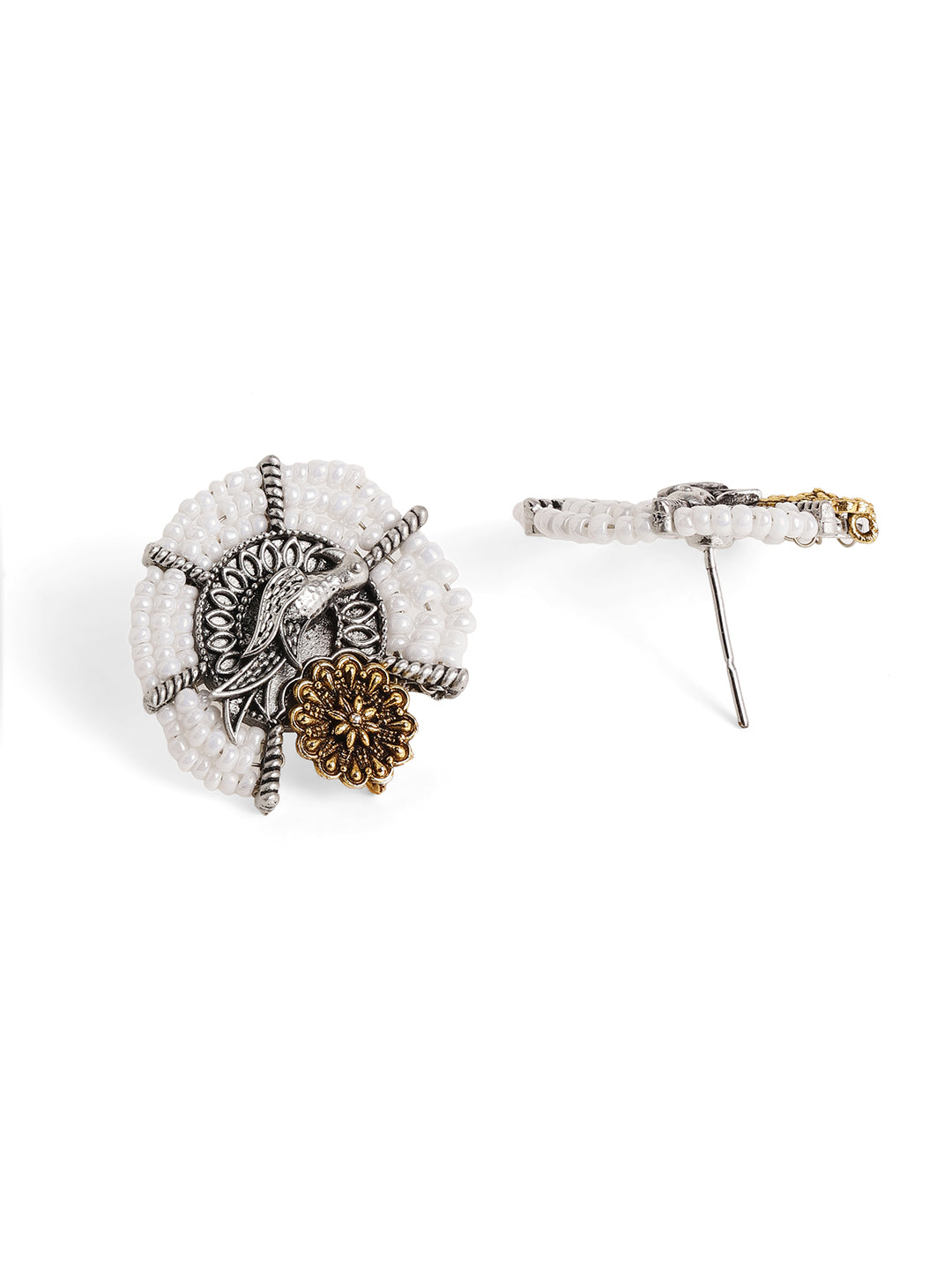 Priyaasi Silver Plated White Oxidized Stud Earrings