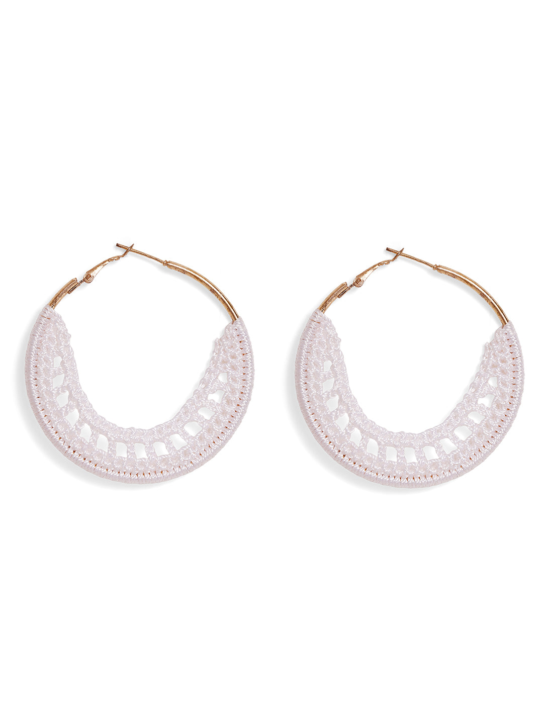 Priyaasi Silver Plated White Beaded Hoops Earrings