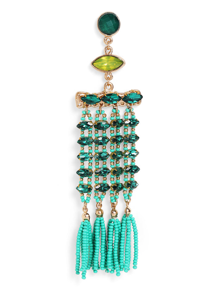 Priyaasi Gold Plated Green Beaded Dangle Earrings