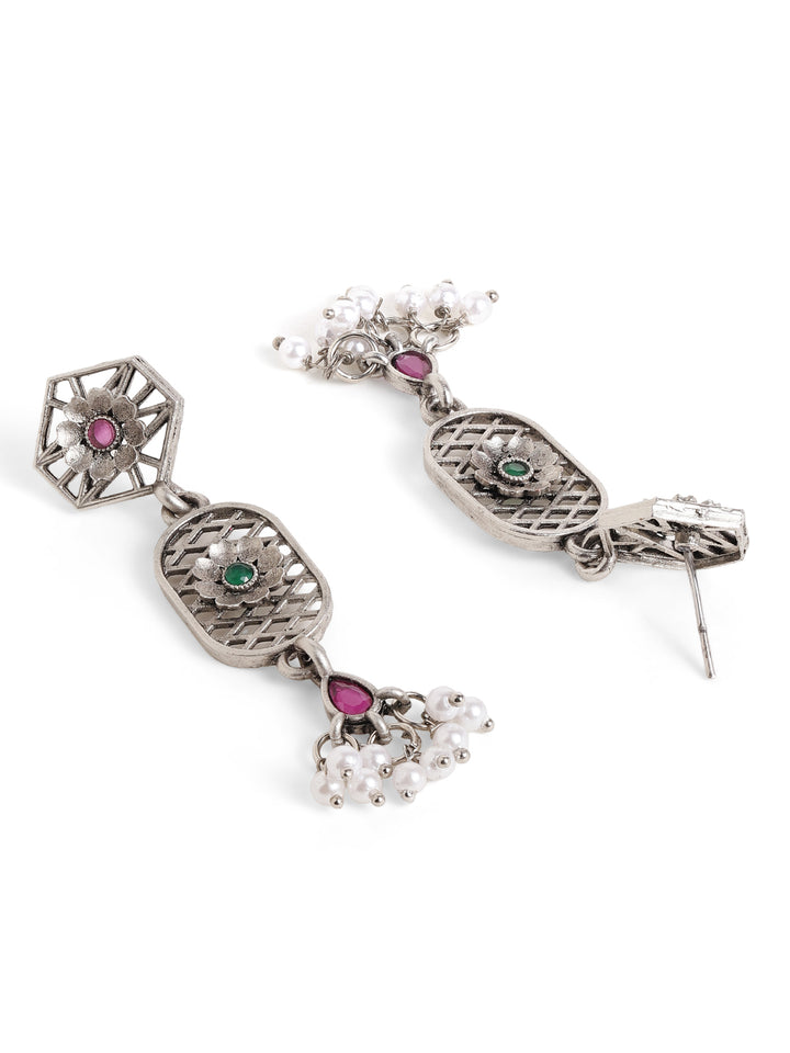 Priyaasi Silver Plated Oxidized Drop Earrings