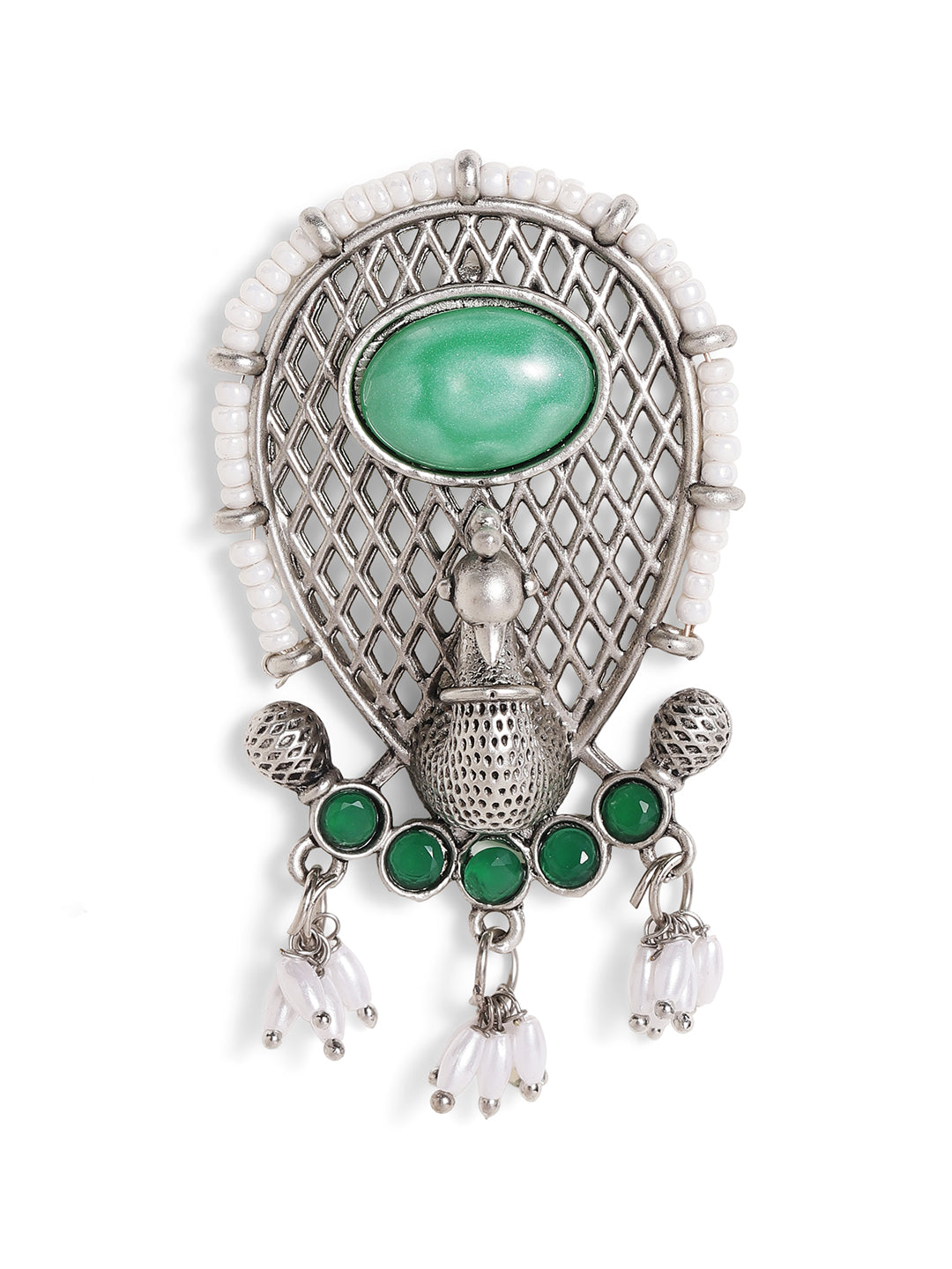 Priyaasi Silver Plated Green Oxidized Drop Earrings