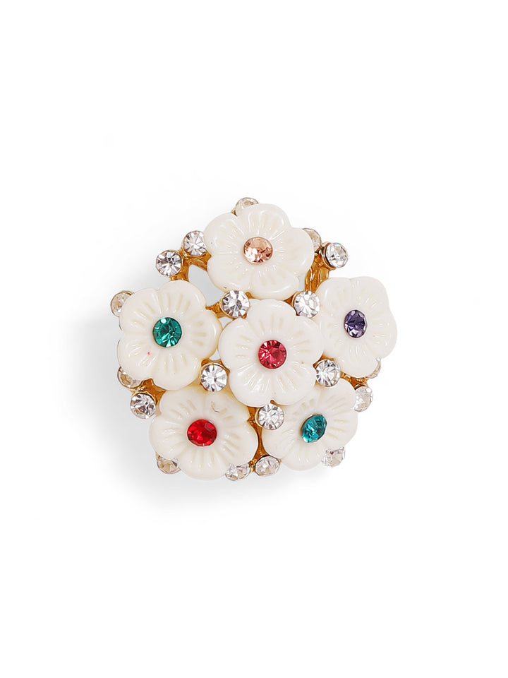 Priyaasi Gold Plated White Floral Stud Earrings