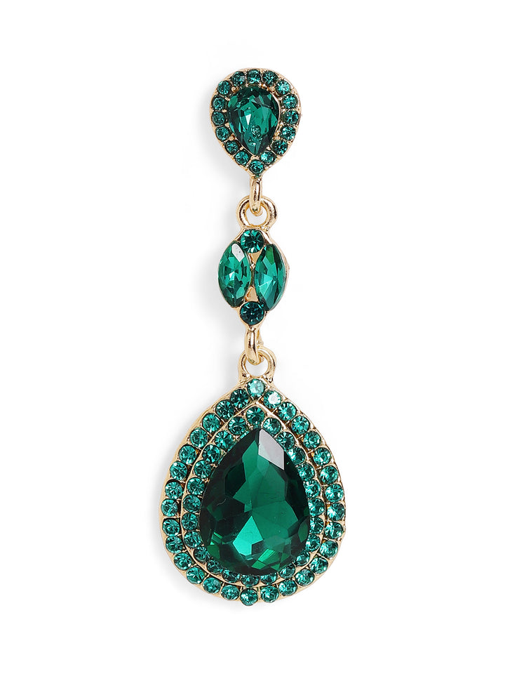 Priyaasi Gold Plated Green Crystal Drop Earrings